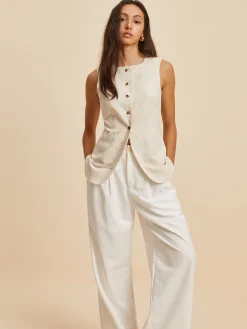 Linen Blend Pockets Vest