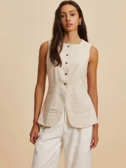 Linen Blend Pockets Vest