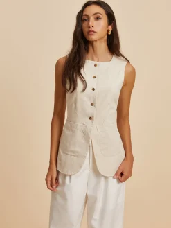 Linen Blend Pockets Vest