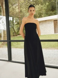 Linen Blends Basic Pockets Tube Long Dress