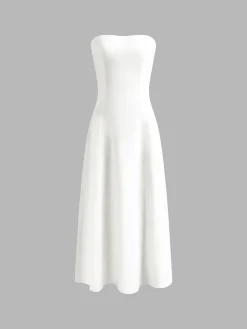 Linen Blends Basic Pockets Tube Long Dress