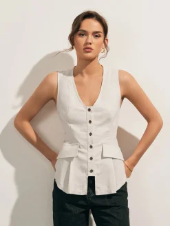 Linen Blends Raw Hem Button Up Shirt