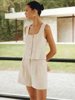 Linen Blends Simple Shorts Set