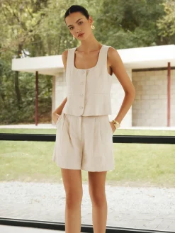 Linen Blends Simple Shorts Set