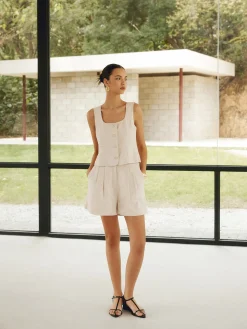 Linen Blends Simple Shorts Set