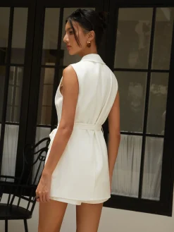 Linen Blends Work Belted Shorts Set