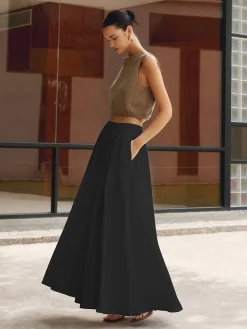 Linen Pleated Maxi Skirt