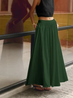 Linen Pleated Maxi Skirt