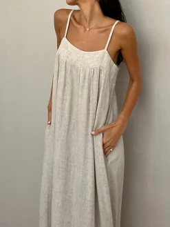 Linen Pockets Cami Long Dress