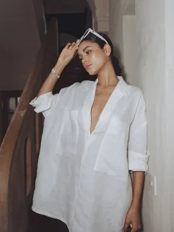 Linen Pockets Loose Long Sleeve Dress