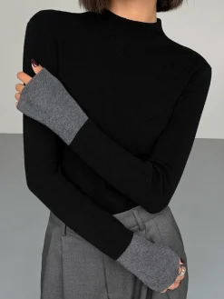 Long Sleeve Contrast Cuff Knit Top