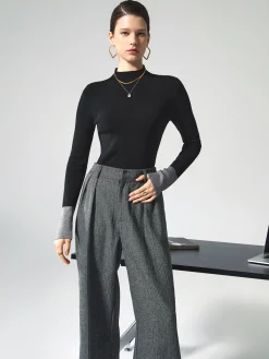 Long Sleeve Contrast Cuff Knit Top