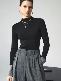 Long Sleeve Contrast Cuff Knit Top