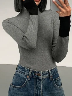 Long Sleeve Contrast Cuff Knit Top