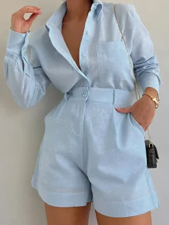 Long Sleeve Loose Shorts Set