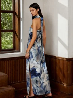 Love Era Tie Dye Satin Halter Long Dress
