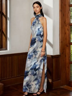 Love Era Tie Dye Satin Halter Long Dress