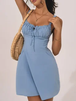 Low Cut Drawstring Pockets Cami Dress