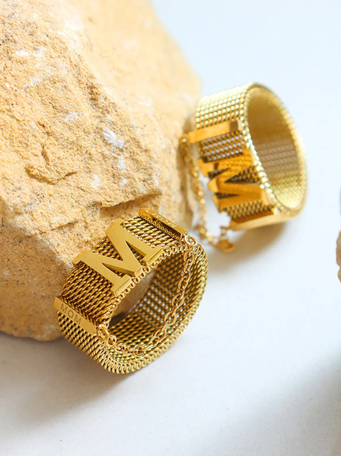 M Letter & Chain Decor Ring