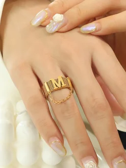 M Letter & Chain Decor Ring