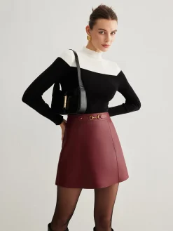 Magnet Closure Faux Leather Skirt
