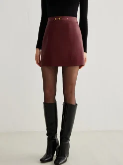 Magnet Closure Faux Leather Skirt