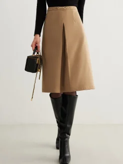 Magnet Closure Pockets Pleated Skirt