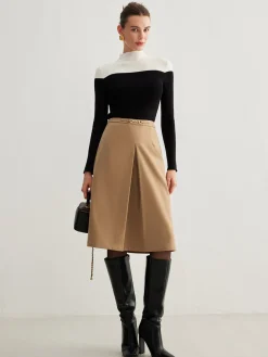 Magnet Closure Pockets Pleated Skirt