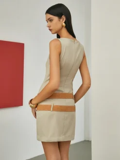 Maillard Belted Sleeveless Short Dress