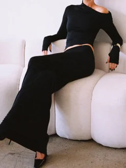 Matte Jersey One Shoulder Off Maxi Skirt Set