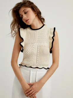 Maze Crochet Eyelet Flounce Tank Top