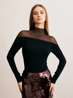 Mesh Panel Jersey Skinny Blouse