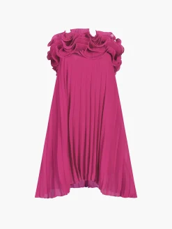 Mesh Rosette Tube Pleat Short Dress