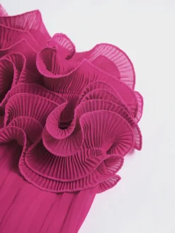Mesh Rosette Tube Pleat Short Dress