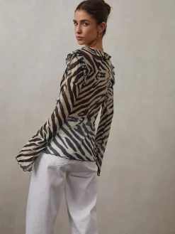 Mesh Ruffle Detail Knotted Top