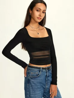 Mesh Square Neck Semi-Sheer Blouse