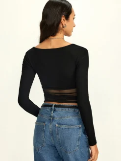 Mesh Square Neck Semi-Sheer Blouse