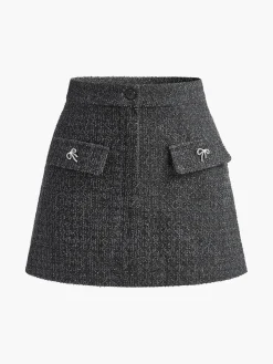 Metal Bow Denim Mini Skirt