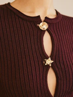 Metal Button Skinny Knit Top