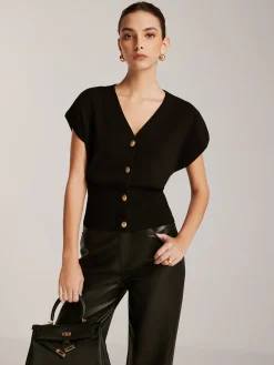 Metal Button Sweater Vest