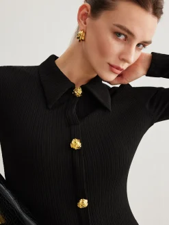 Metal Button-Down Split Lapel Dress