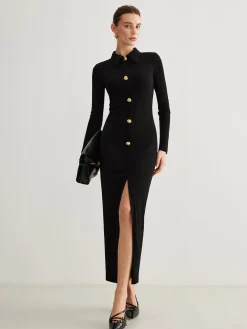Metal Button-Down Split Lapel Dress
