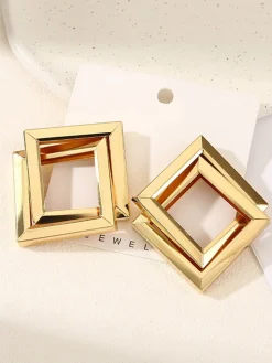 Metal Cross Rhombic  Earrings