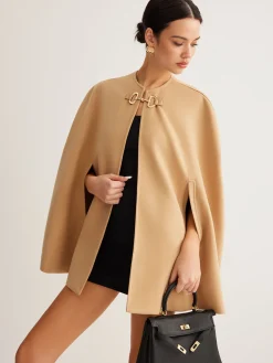 Metal Detail Plain Tweed Cloak