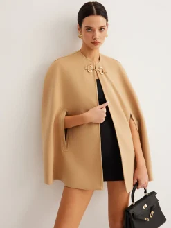 Metal Detail Plain Tweed Cloak