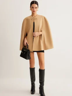 Metal Detail Plain Tweed Cloak