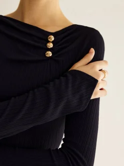 Metal Detail Pleated Blouse
