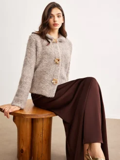 Metal Flower Button Cardigan