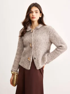 Metal Flower Button Cardigan