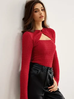 Metal O-Ring Cutout Plisse T-Shirt
